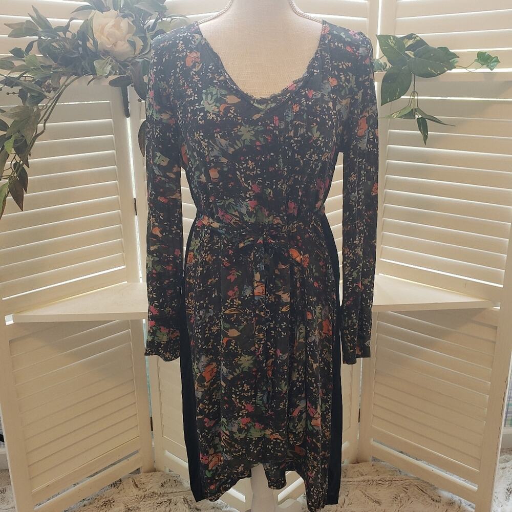 ZADIG & VOLTAIRE TIE FRONT BLACK MULTI COLOR FLORAL SIZE SMALL